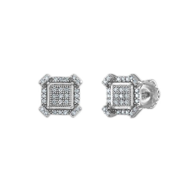 women sparkling earrings -1/6 CTW Diamond Stud Earrings in Rhodium Plated Sterling Silver