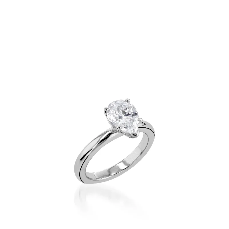 women luxury engagement rings -Essence Solitaire Pear White Gold Engagement Ring