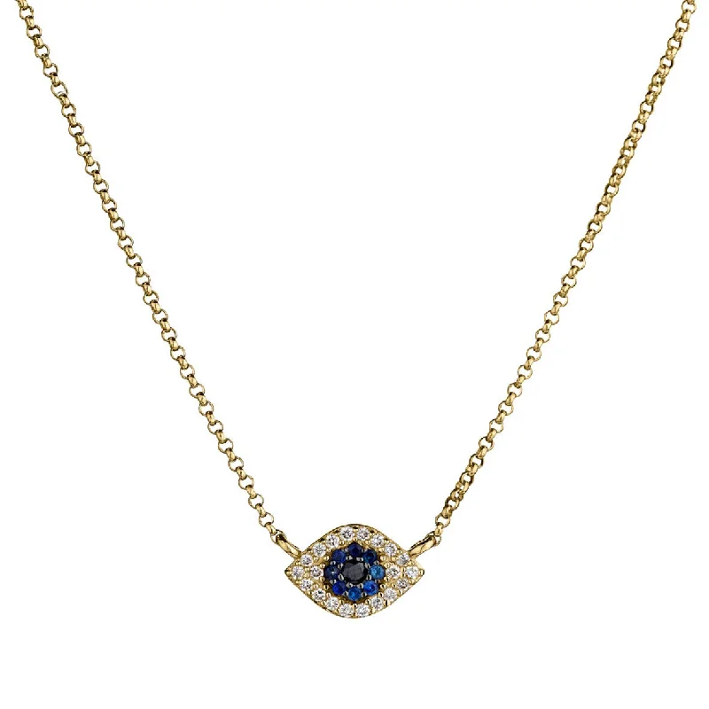 women geometric pendant necklaces -DIAMOND & BLUE SAPPHIRE EVIL EYE NECKLACE