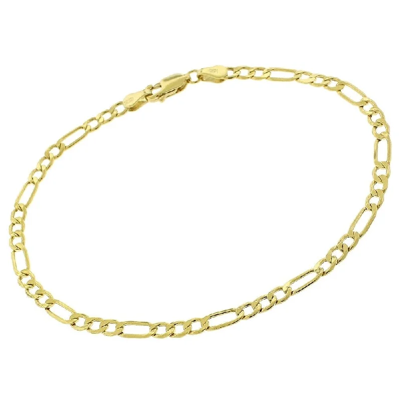 women silver plated bracelets -14k Yellow Gold 3.5mm Hollow Figaro Curb Link Bracelet Chain 8"