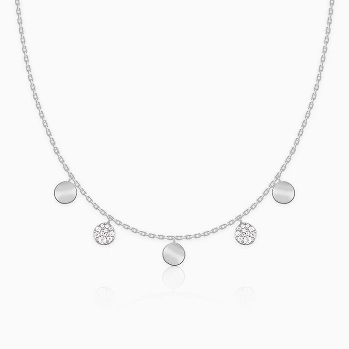 women crystal pendant necklaces -Silver Moonlit Charm Necklace