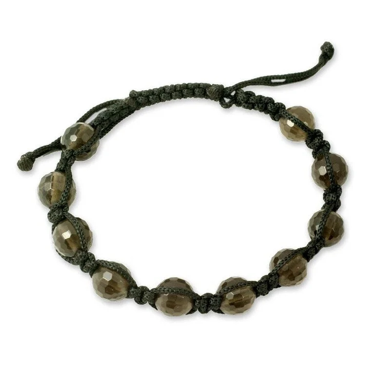 women bridal bracelets -Handmade Smokey Quartz 'Joyful Oneness' Macrame Bracelet (India)