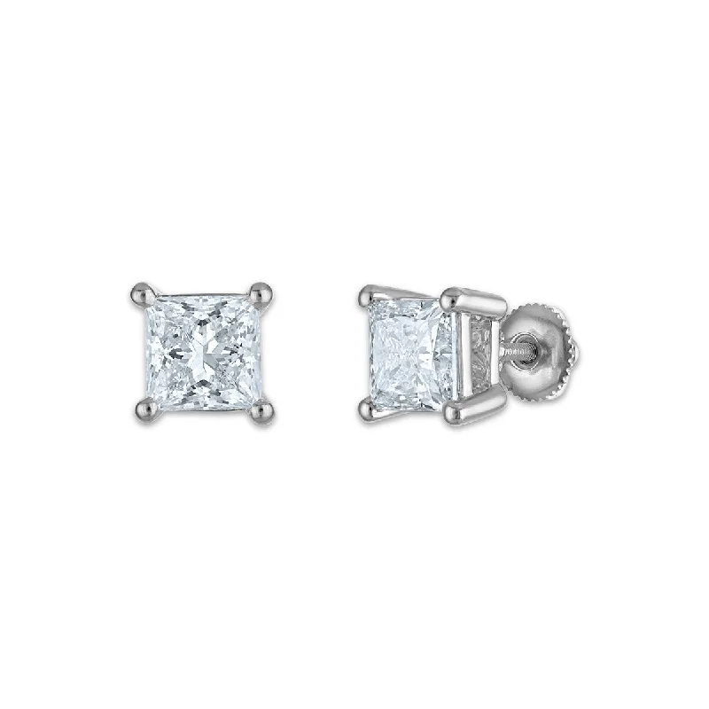 women affordable earrings -EcoLove 4 CTW Lab Grown Diamond Stud Princess Cut Earrings in 10KT White Gold