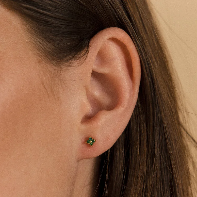 women everyday earrings -Emerald Ivy Flower Studs