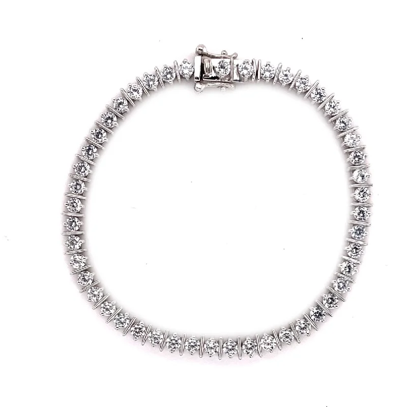 women gemstone bangles -925 Sterling Silver White Natural Zircon Gemstone Tennis Bracelet