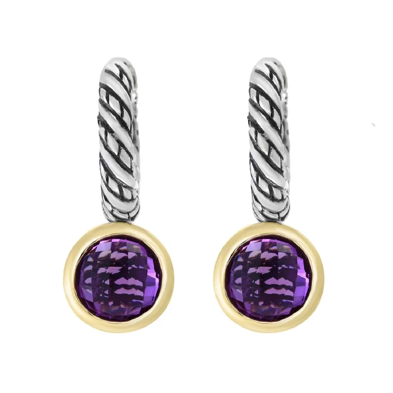 women artistic earrings -EFFY 7MM Round Amethyst Drop & Dangle Earrings in Two-Tone Sterling Silver