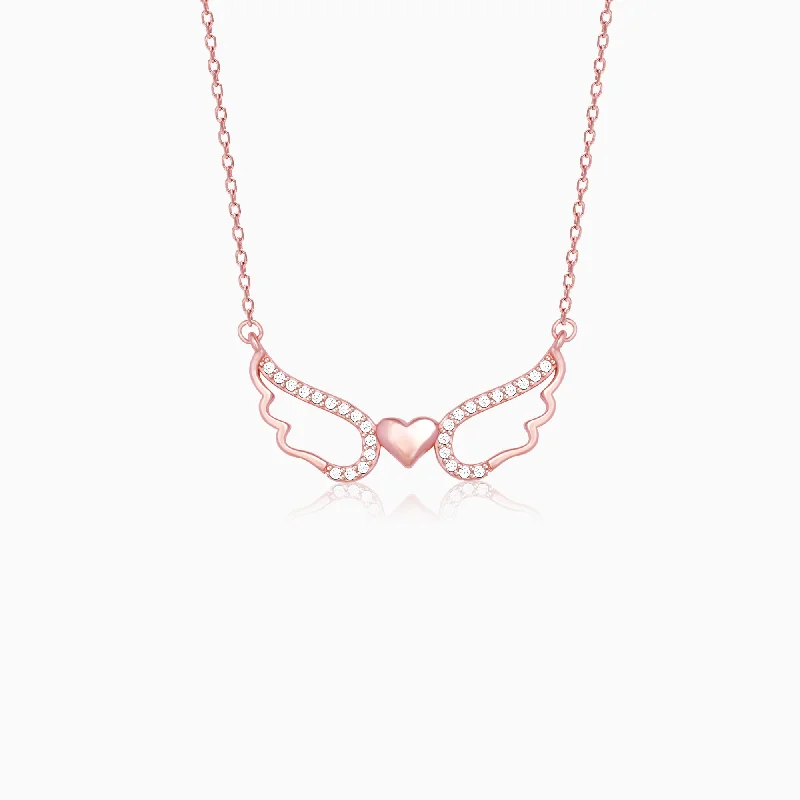 women one-of-a-kind necklaces -Rose Gold Wing It With Love Necklace