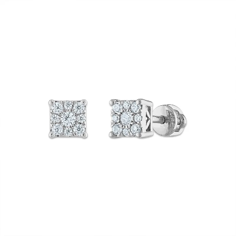 women statement gold earrings -EcoLove 1/4 CTW Lab Grown Diamond Cluster Stud Earrings in 14KT White Gold