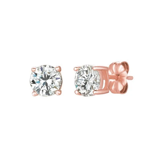 women adjustable earrings -Crislu 18KT Rose Gold Plated Sterling Silver Round Cubic Zirconia Solitaire Stud Earrings