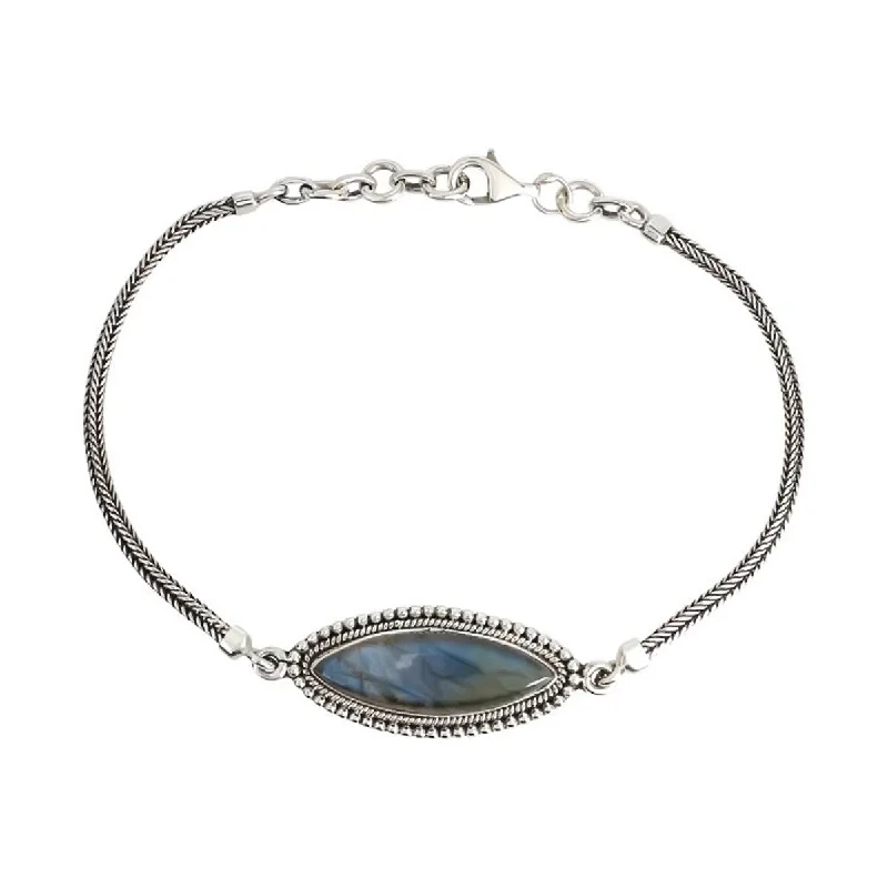 women stacking bangles -925 Sterling Silver Labradorite Chain & Links Bracelet