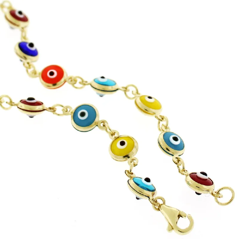 women fashion bangles -14k Yellow Gold 5.5mm Multicolor Evil Eye Good Luck Bracelet