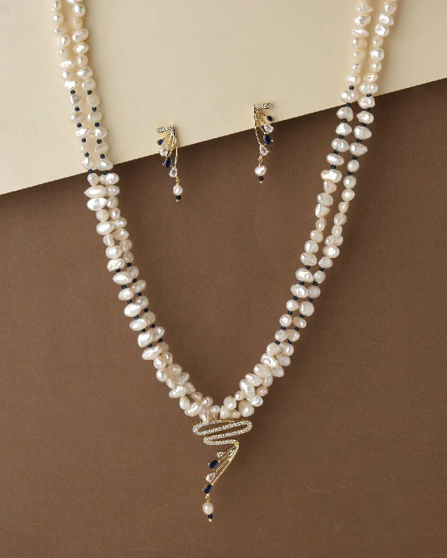 women geometric pendant necklaces -Zigzag Pearl Necklace Set