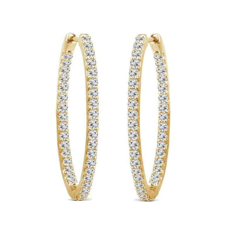 women simple earrings -EcoLove 1 CTW Lab Grown Diamond In & Out Hoops in 14KT Yellow Gold