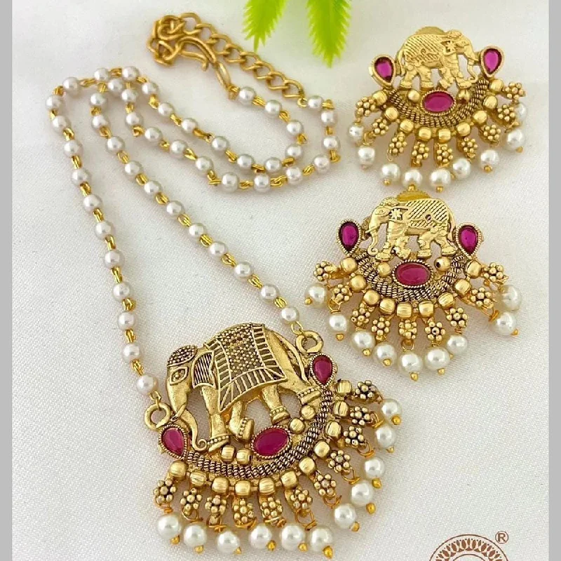 women affordable gold necklaces -Manisha Jewellery Gold Plated Elephant & Pearls Long Necklace Set