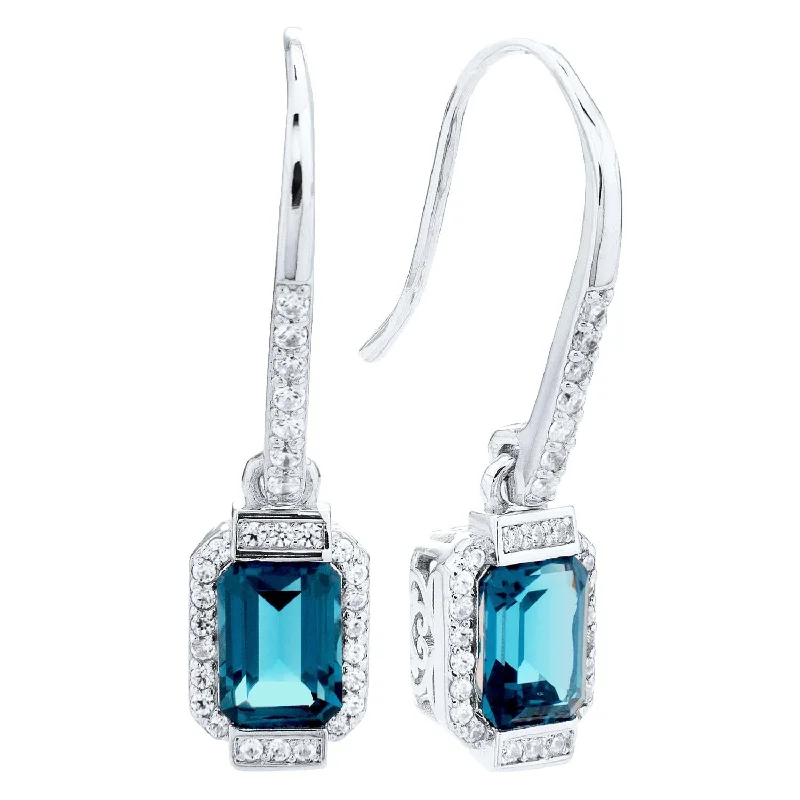 women silver earrings -Sterling Silver Blue Cubic Zirconia Earrings