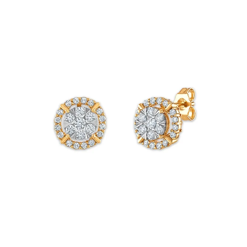 women trendy gold earrings -Red Hot Deal   3/4 CTW Diamond Cluster Halo Stud Earrings in 10KT White and Yellow Gold