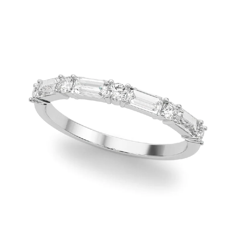 women heart-shaped engagement rings -0.60 Ctw Baguette & Round Cut Half Eternity Diamond Ring