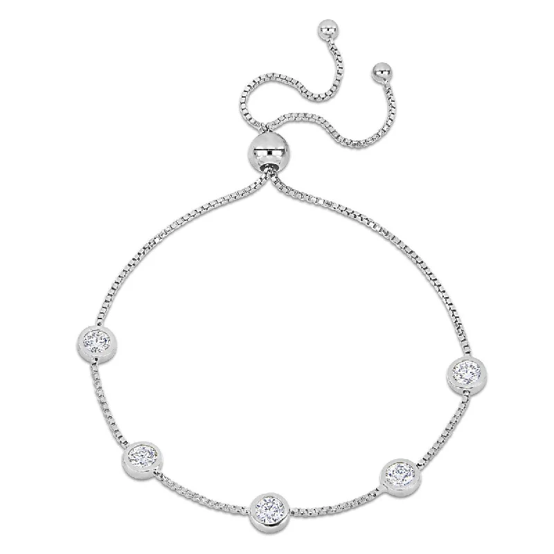 women cuff bracelets -Eternally Yours 1 1/4ct DEW Created Moissanite Station Bolo Bracelet in Sterling Silver