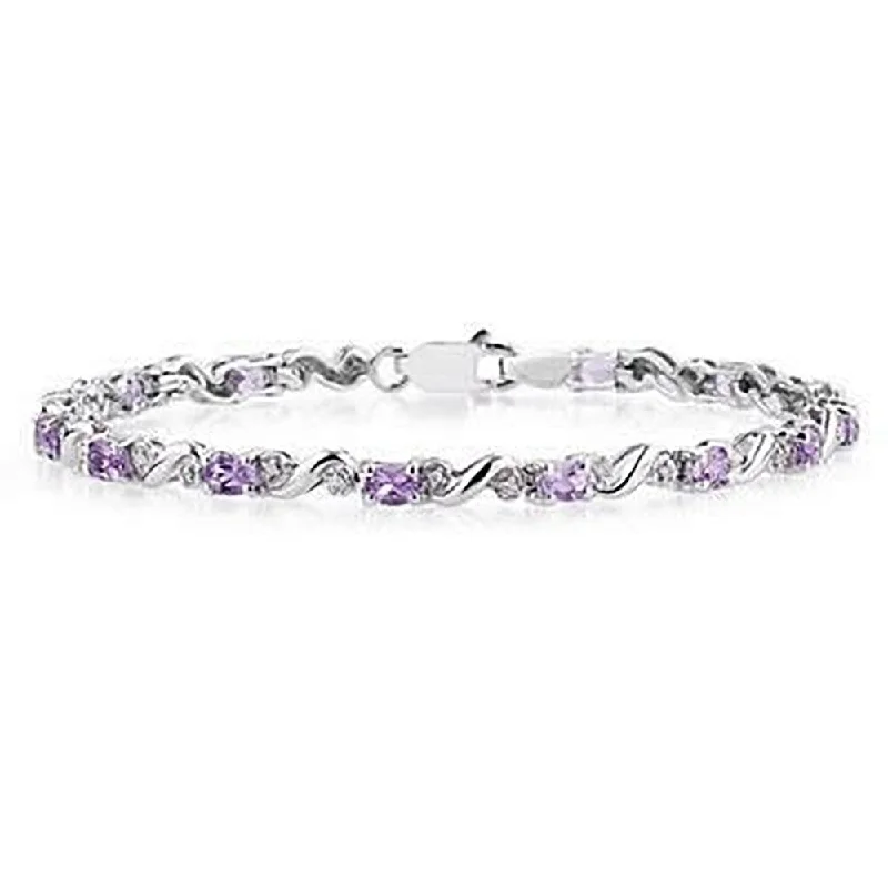 women elastic bracelets -Marquee 10k White Gold Diamond and Amethyst Bracelet