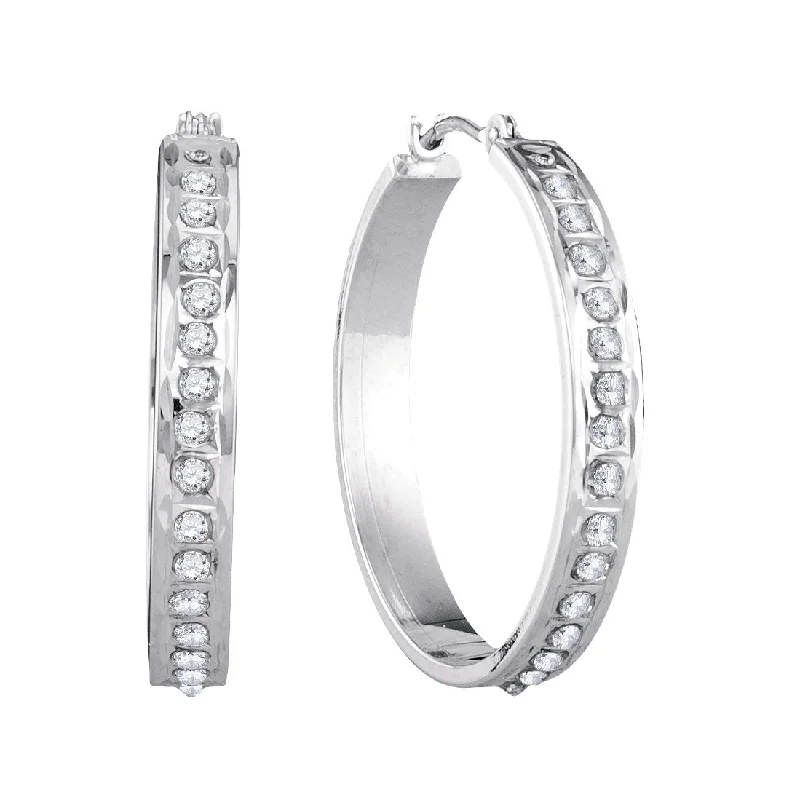 women hoop earrings -Diamond Fascination 14KT White Gold 25MM Diamond Accent Hoop Earrings