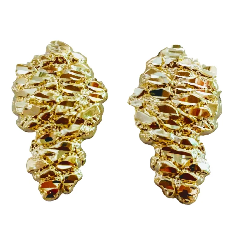 women luxury diamond earrings -10KT Yellow Gold 26X16MM Stud Nugget Earrings