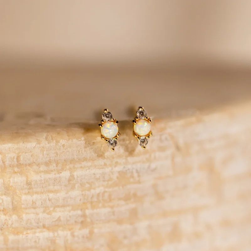 women gold hoop earrings -Opal and Diamond Studs