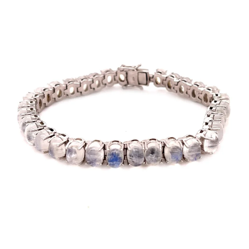 women minimalist bracelets -925 Sterling Silver Rainbow Moonstone Gemstone Tennis Bracelet