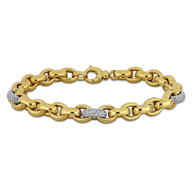 women elegant bracelets -Miadora 3/4ct TGW Cubic Zirconia Oval Link Bracelet 14k Two-Tone Gold-8 in