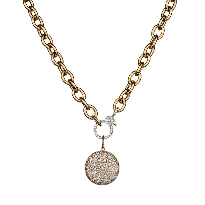 women bridal necklaces -DIAMOND PENDANT DISC ON A LINK CHAIN NECKLACE