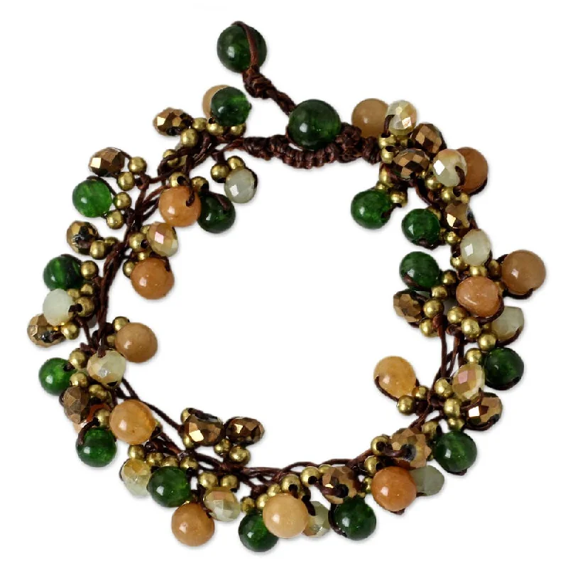 women elegant bracelets -Handmade Brass 'Tropical Orchids' Quartz Aventurine Bracelet (Thailand)