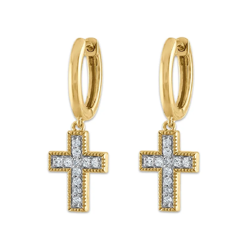 women chic earrings -EcoLove 1/6 CTW Lab Grown Diamond Cross Earrings in Yellow Gold Plated Sterling Silver