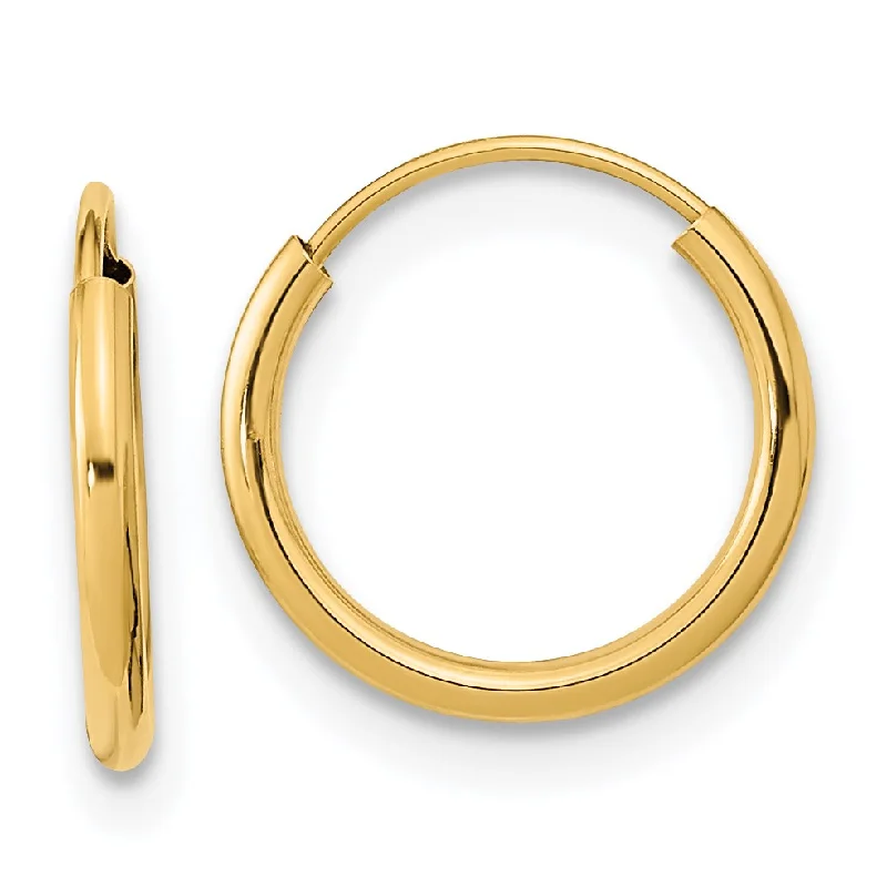 women trendy gold earrings -14KT Yellow Gold 12MM Endless Hoop Earrings