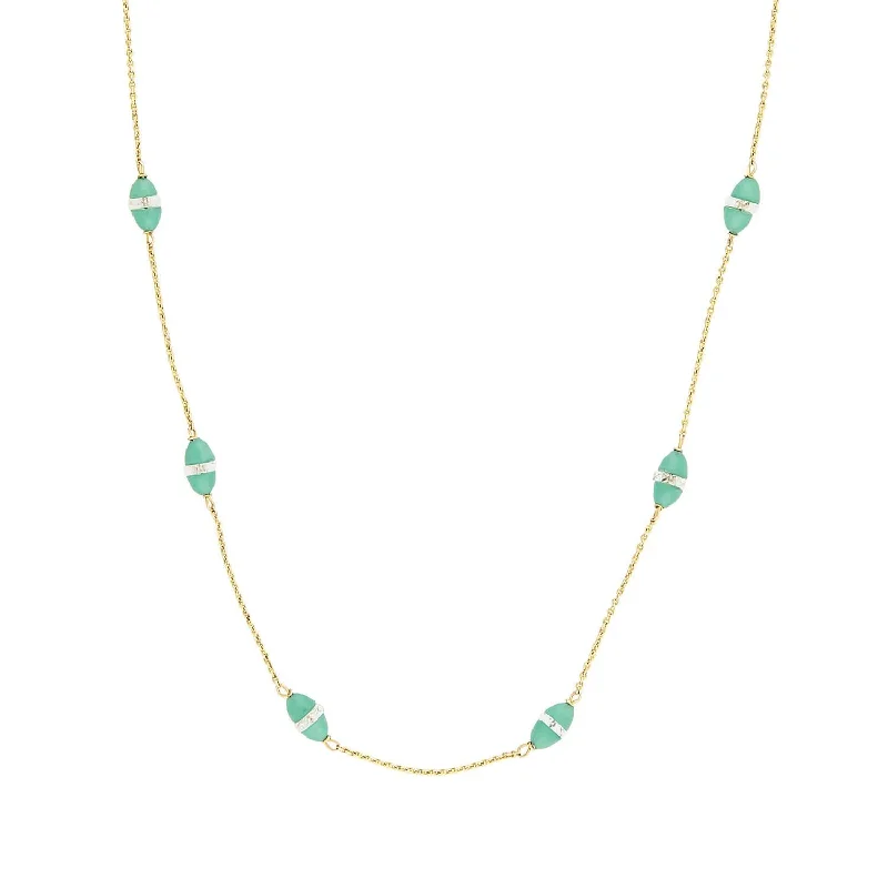 women moonstone necklaces -Art Deco 9k Chrysoprase and Rock Quartz Crystal Necklace