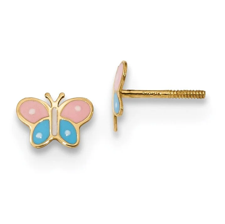 women everyday earrings -14KT Yellow Gold 5X7MM Childrens Butterfly Stud Earrings