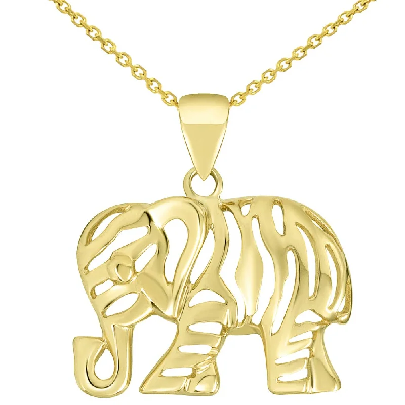 women charm necklaces -Polished 14K Yellow Gold Elegant Elephant Charm Animal Pendant with Cable, Curb, or Figaro Chain Necklaces