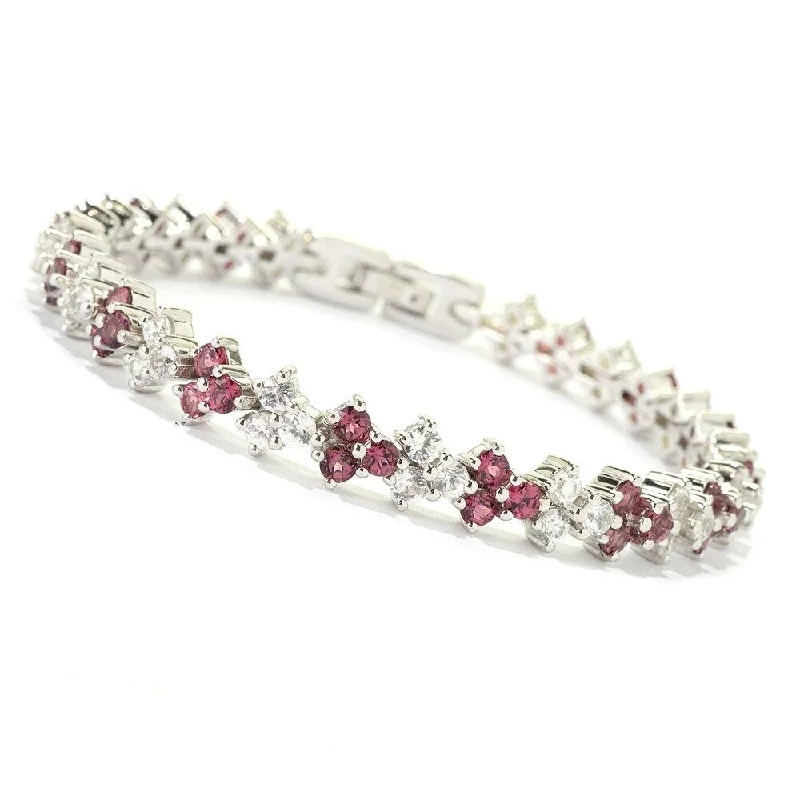 women bangle bracelets set -Ster Silver 12.5ct Pink Tourmaline, White Zircon Tennis Bracelet, 7.5'