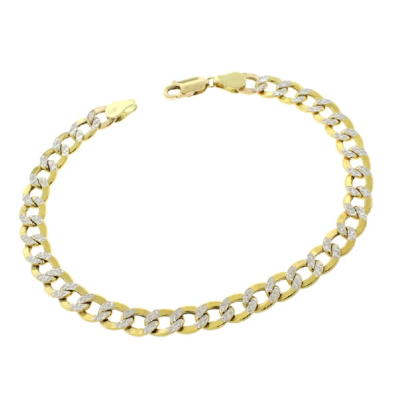 women luxury gold bracelets -14k Yellow Gold 6.5mm Hollow Cuban Curb Link Diamond Cut Two-Tone Pave Bracelet Chain 8", 8.5", 9"