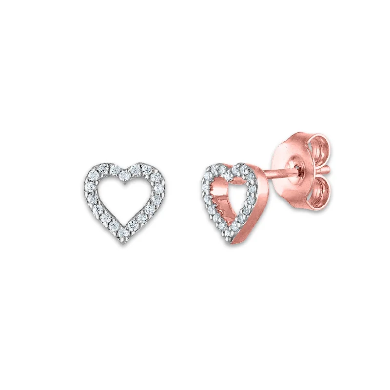 women long drop earrings -1/20 CTW Diamond Stud Heart Outline Earrings in 10KT Rose Gold