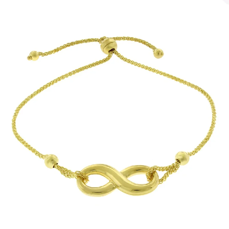 women contemporary bangles -14K Yellow Gold Womens Fancy Infinity Charm Adjustable Slider Bracelet