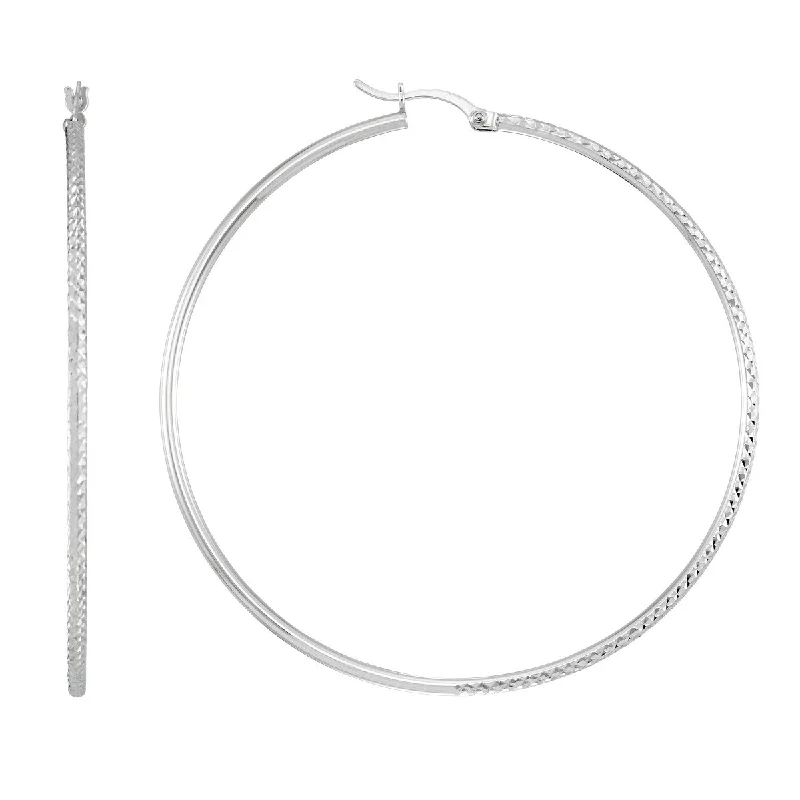 women gold stud earrings -Simone I Smith Collection Platinum Plated Sterling Silver 60X2MM Diamond-Cut Hoop Earrings