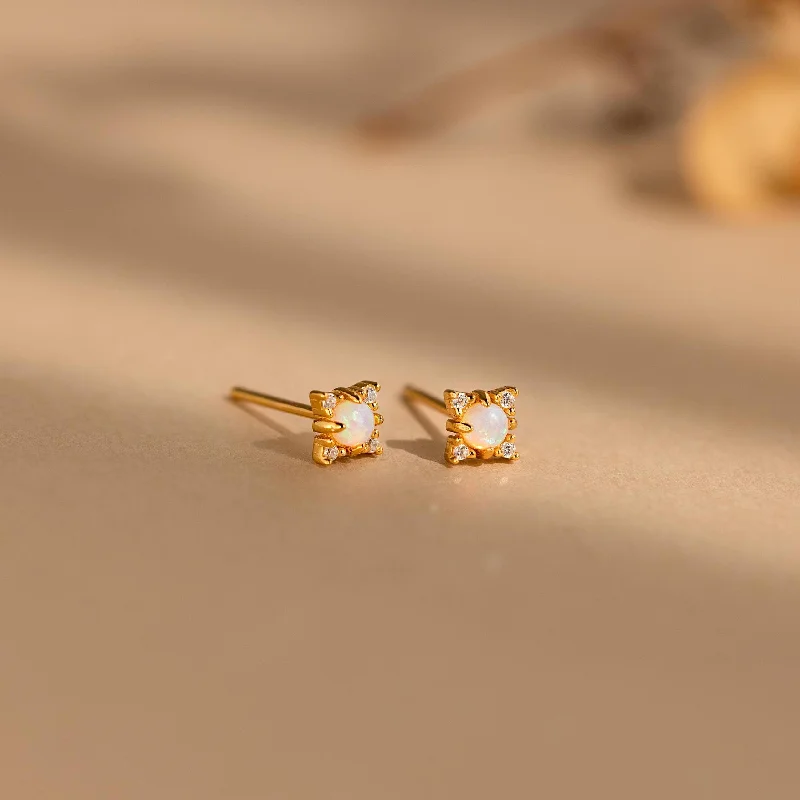 women minimalistic earrings -Opal Diamond Star Studs