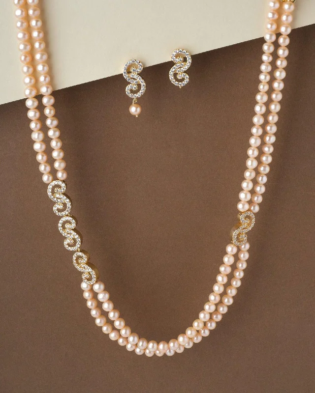 women radiant-cut necklaces -Vintage Stone Studded Pearl Necklace Set