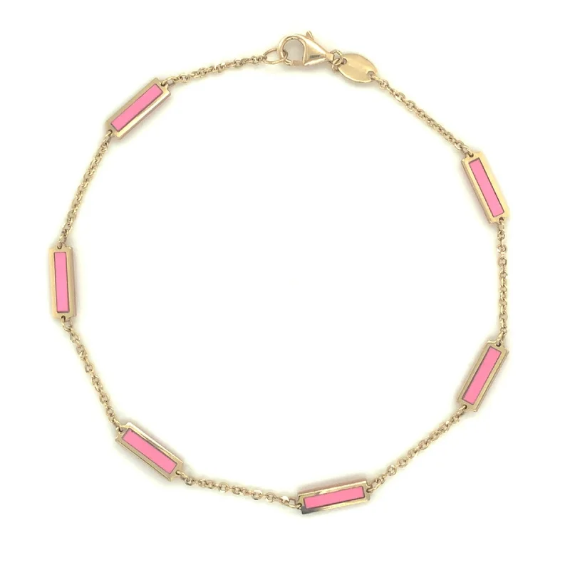 women statement bangles -Joelle Pink Agate Stackable Bar Bracelet - 14K Gold Pink Bracelet