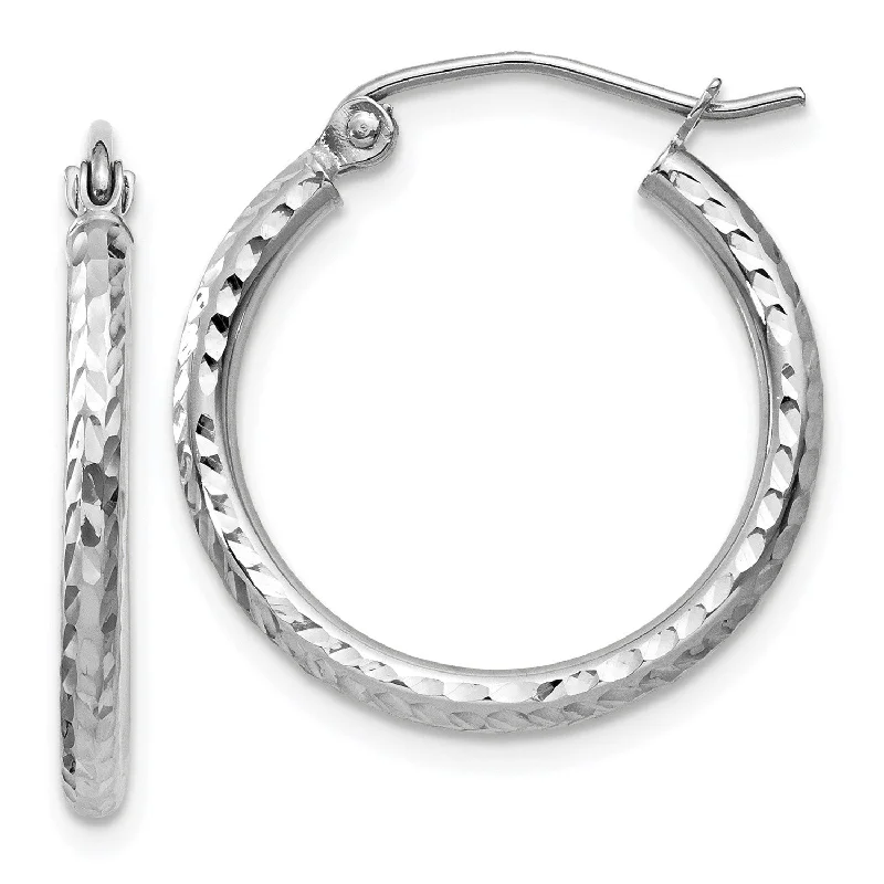 women fashion earrings -14KT White Gold 20X2MM Diamond-cut Hoop Earrings