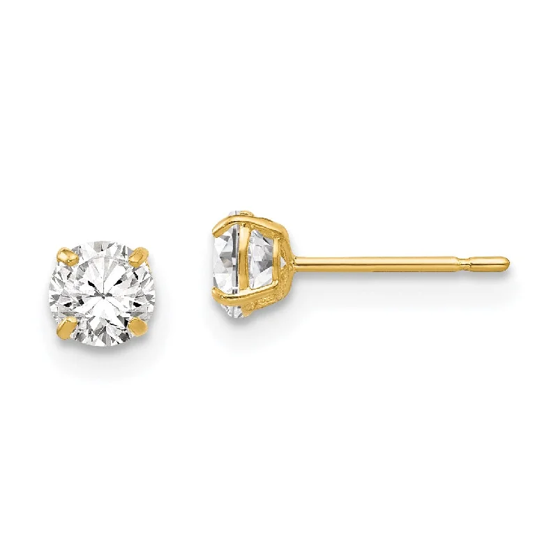 women gemstone earrings -14KT Yellow Gold 4MM Round Cubic Zirconia Stud Earrings