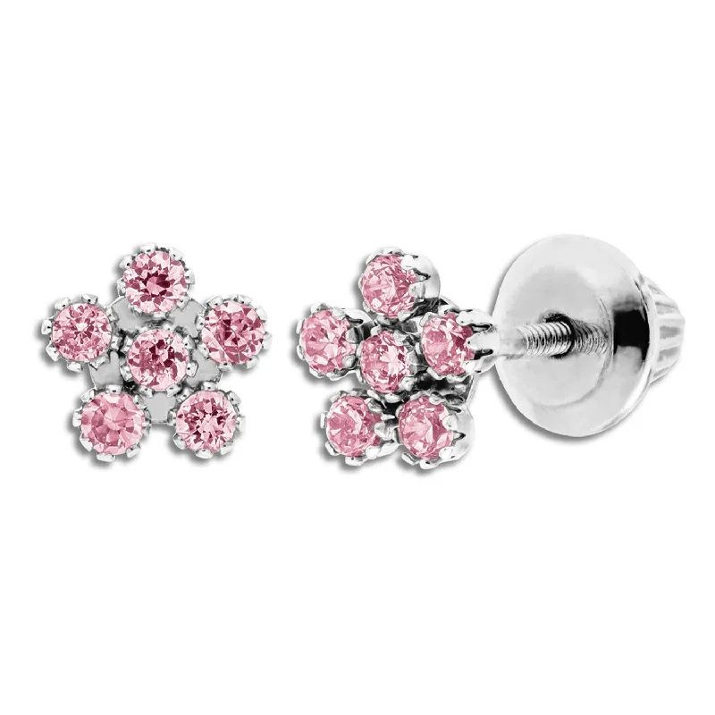 women drop earrings for women -Kiddie Kraft 14KT White Gold Childrens Flower Stud Earrings