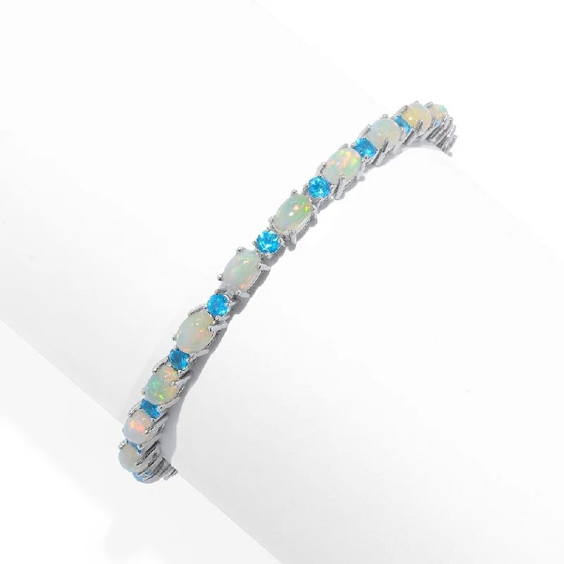 women chain bracelets -Sterling Silver 7.25" Ethiopian Opal & Neon Apatite Line Bracelet