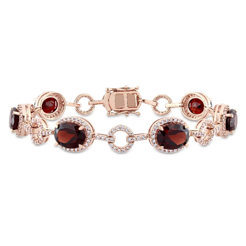 women men’s leather bracelets -Miadora Signature Collection 14k White Gold Garnet and 1 1/2ct TDW Diamond Beaded Tennis Bracelet (G-H, SI1-SI2) - Red