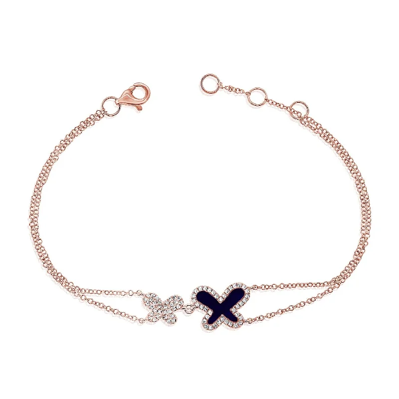 women men’s leather bracelets -Joelle Butterfly Bracelet Lapis & Diamonds 14K Rose Gold