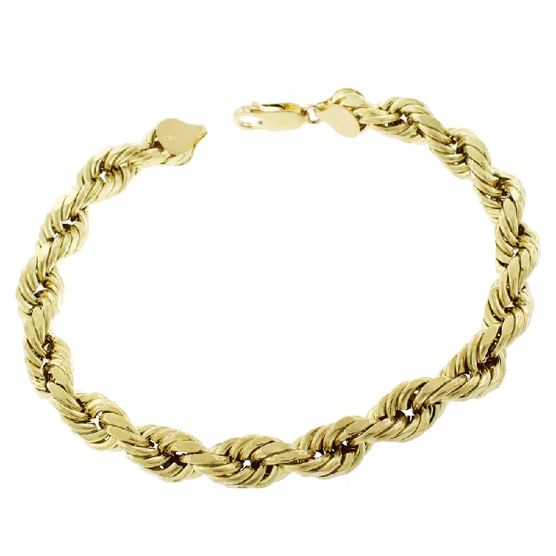 women boho bracelets -10k Yellow Gold 8mm Hollow Rope Diamond-Cut Link Twisted Bracelet Chain 9"